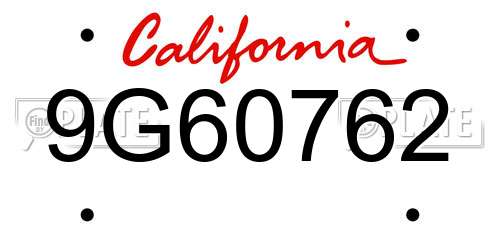 9G60762 California License Plate