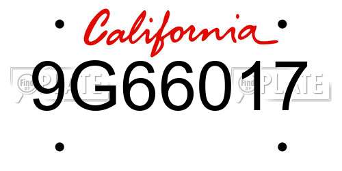 9G66017 California License Plate