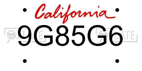 9G85G6 California License Plate