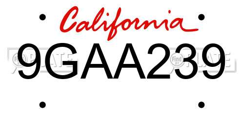 9GAA239 California License Plate