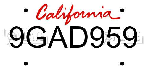 9GAD959 California License Plate