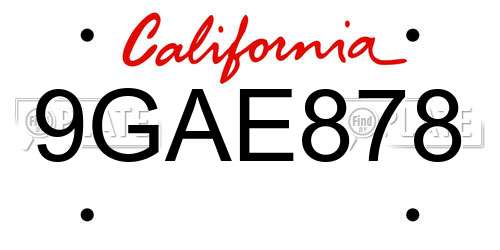 9GAE878 California License Plate