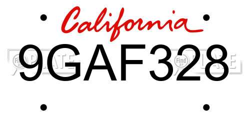 9GAF328 California License Plate