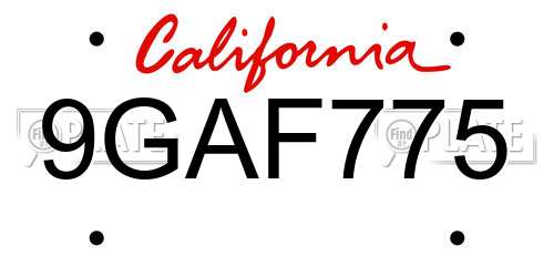 9GAF775 California License Plate