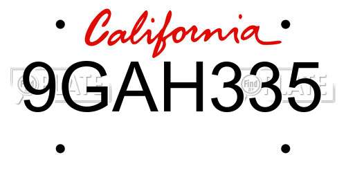 9GAH335 California License Plate
