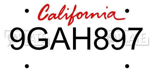 9GAH897 California License Plate