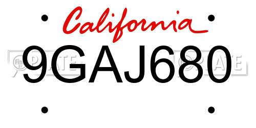 9GAJ680 California License Plate