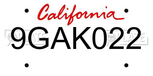 9GAK022 California License Plate