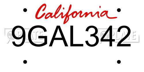 9GAL342 California License Plate