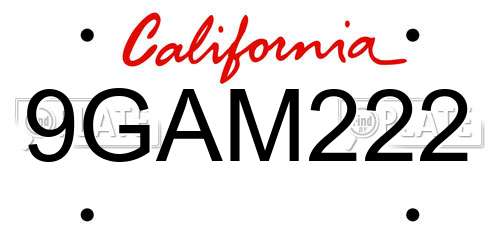 9GAM222 California License Plate