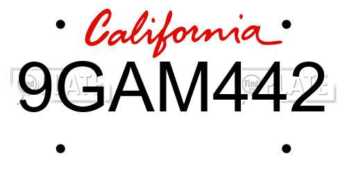 9GAM442 California License Plate