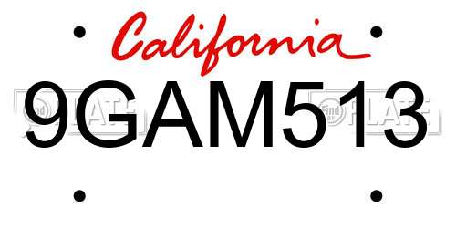 9GAM513 California License Plate