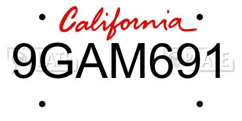 9GAM691 California License Plate