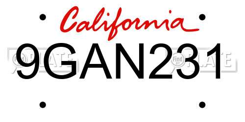 9GAN231 California License Plate
