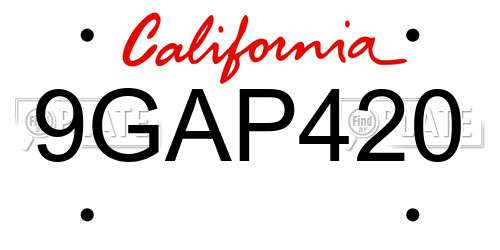 9GAP420 California License Plate
