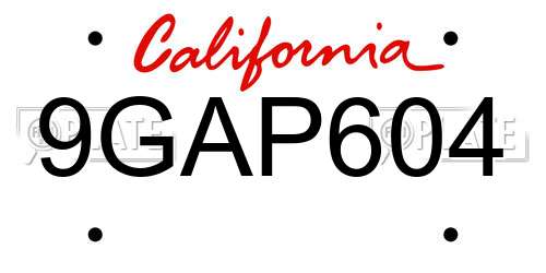 9GAP604 California License Plate