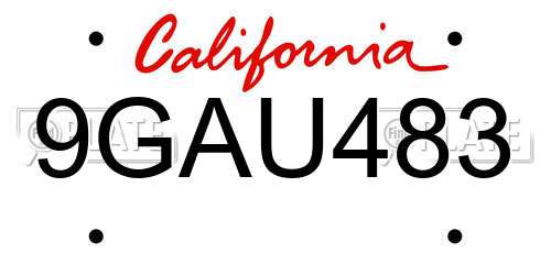 9GAU483 California License Plate
