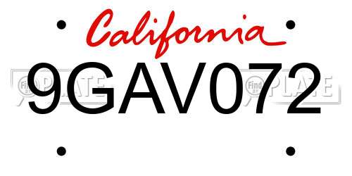 9GAV072 California License Plate