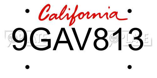 9GAV813 California License Plate