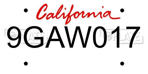 9GAW017 California License Plate