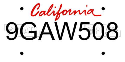 9GAW508 California License Plate
