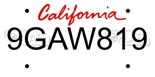 9GAW819 California License Plate