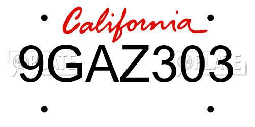 9GAZ303 California License Plate