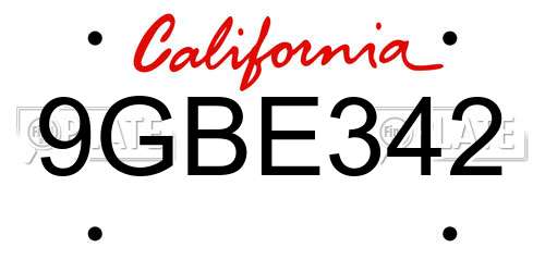 9GBE342 California License Plate