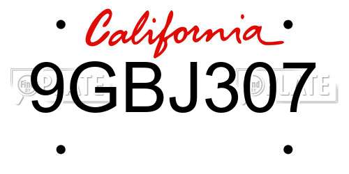 9GBJ307 California License Plate