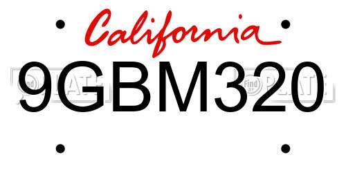 9GBM320 California License Plate
