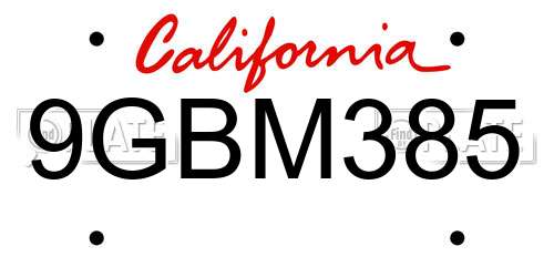 9GBM385 California License Plate