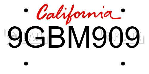 9GBM909 California License Plate