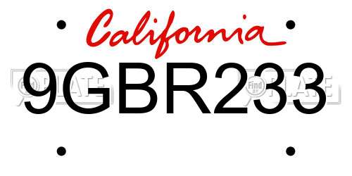 9GBR233 California License Plate