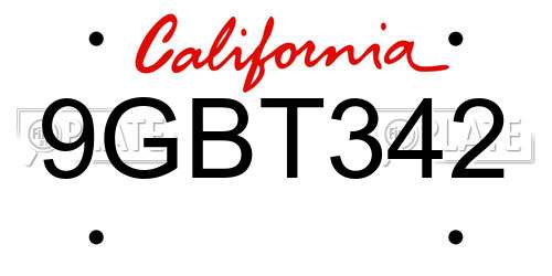 9GBT342 California License Plate