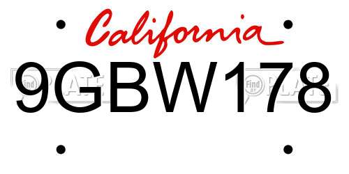 9GBW178 California License Plate
