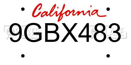 9GBX483 California License Plate