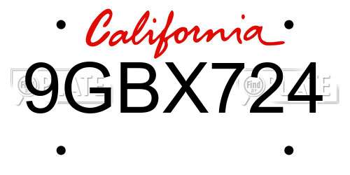 9GBX724 California License Plate