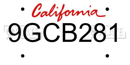 9GCB281 California License Plate