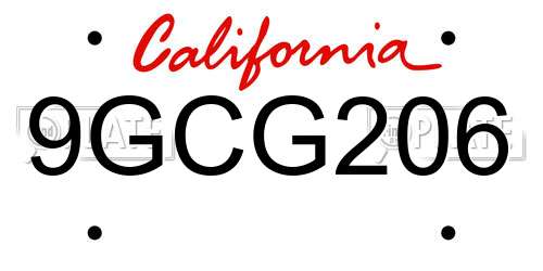 9GCG206 California License Plate