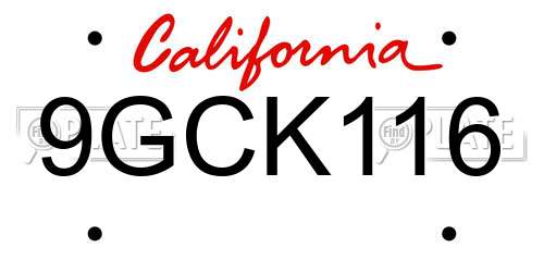 9GCK116 California License Plate
