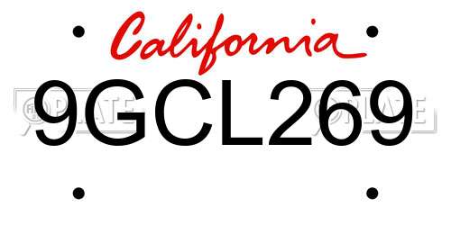 9GCL269 California License Plate
