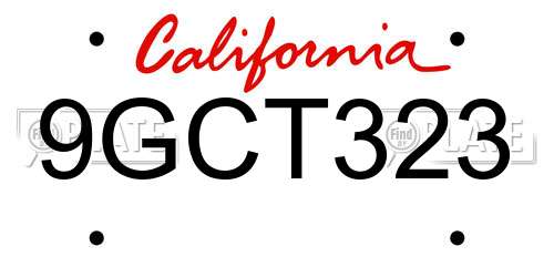 9GCT323 California License Plate