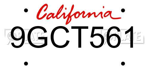 9GCT561 California License Plate
