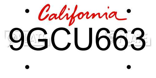 9GCU663 California License Plate