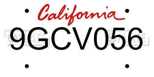 9GCV056 California License Plate