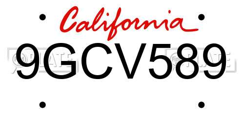 9GCV589 California License Plate