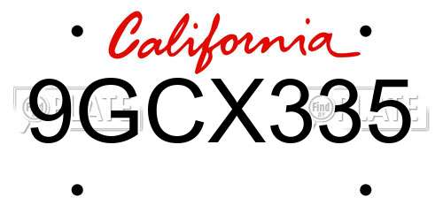 9GCX335 California License Plate