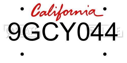 9GCY044 California License Plate