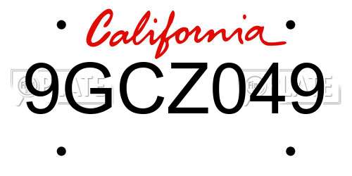 9GCZ049 California License Plate