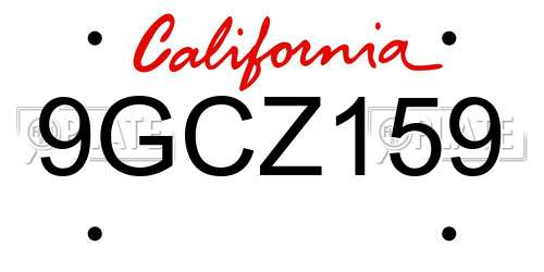 9GCZ159 California License Plate